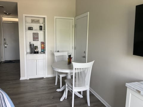 Dining table and chairs newly installed coffee/wine bar.  