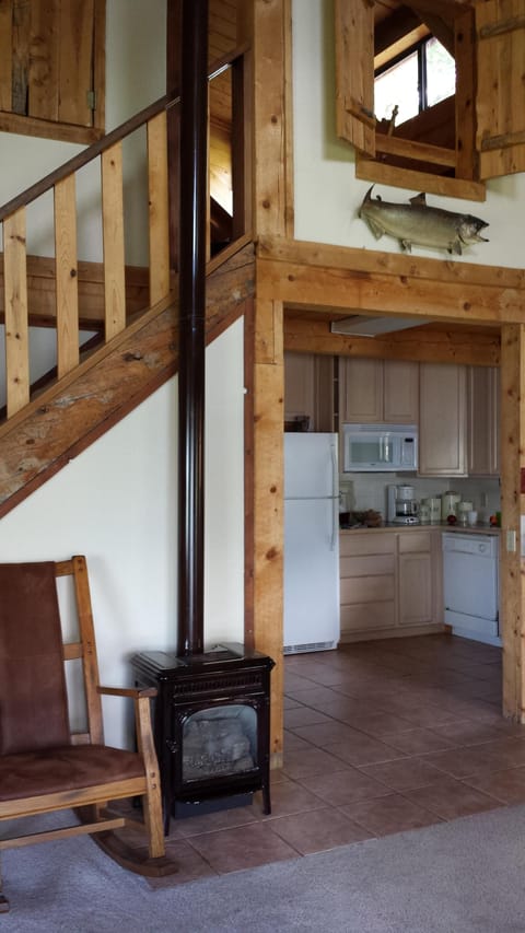 Gas fireplace and rocking chair