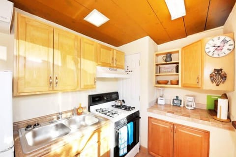 4 burner gas stove/oven, double sinks.  