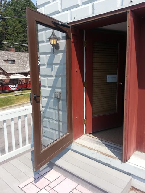 Entry to apartment. You can see the Bigfork Inn across the street.