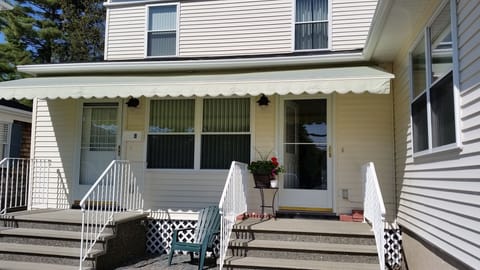 Walking distance to town. Rental on left of building