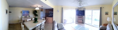 Panoramic view of the living area. 