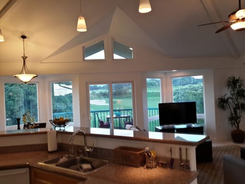 View from kitchen and living area. 