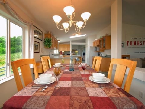 Formal dining area with views of Glacier Park