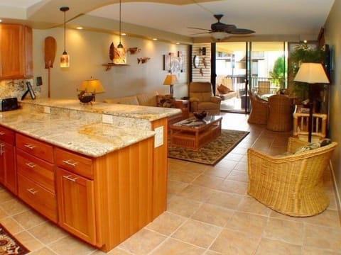 Kitchen has been totally remodeled-Living area opens up to the extra large lanai