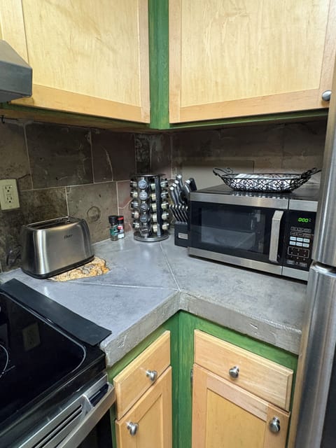 Toaster, microwave & spice rack