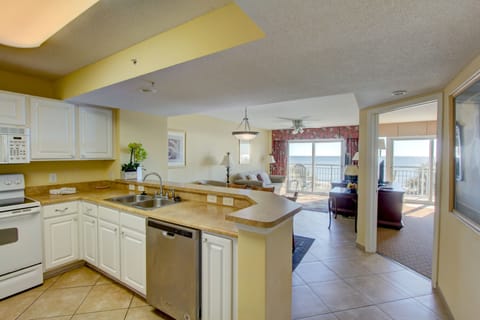 Lay out of Kitchen, master bedroom to right, living area, all with view of ocean