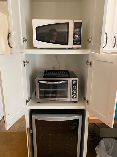 Microwave, toaster oven and wine fridge (Everything but a full stove)