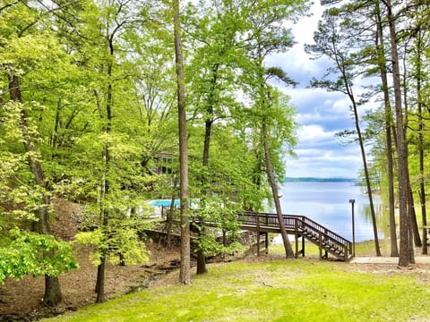 View from porch swing on covered porch