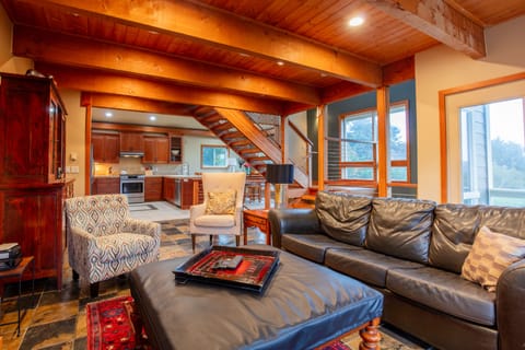 Comfortable sofa with queen convertible bed.