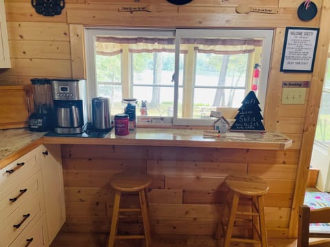 Coffee pot , tea kettle  view of Corner Lake.