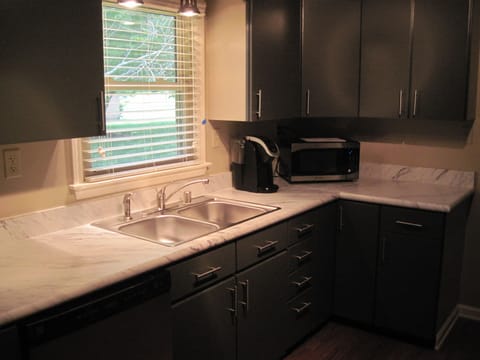 Microwave and Keurig coffee maker