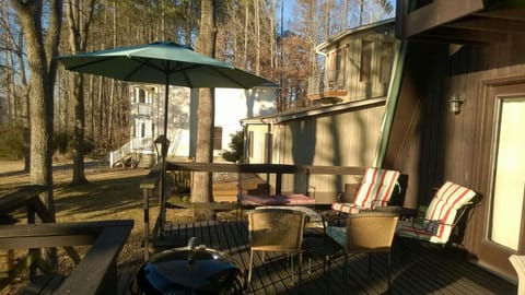 Back deck has seating area and table that seats 6. Grill available for guests.