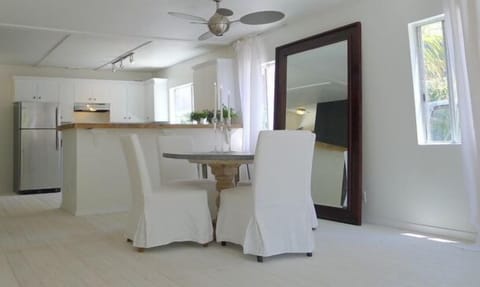 Custom zinc dinner table, seats 6
(only 4 chairs shown, other 2 placed around)