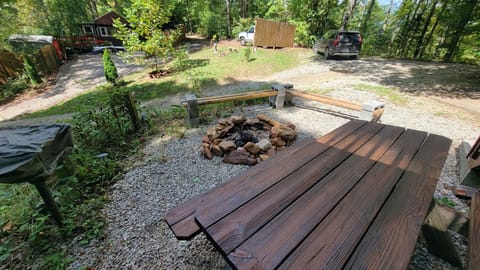 Fire pit with picnic table and grille