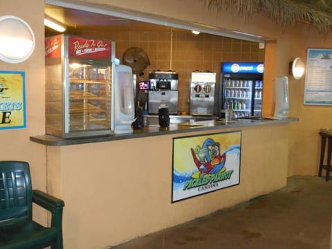 Waterpark snackbar with oven-baked pretzels, pizza, ice cream, snacks, soft drinks, and cocktails!