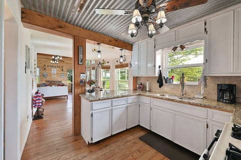 Repurposed tin barn roof used to accent the kitchen!