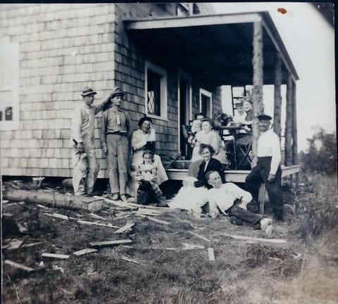 Great-grandparents building Bird Camp 1910.  They brought leaded glass windows up by train all the way from Port Washington, Long Island.
