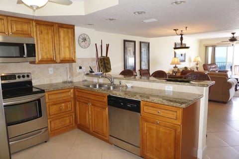 Refrigerator, freezer, ice maker, stove, oven, microwave, and dishwasher