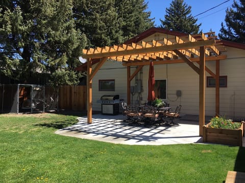 Pergola with party lights and large BBQ!