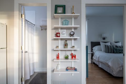 Bedroom and bathroom entrances.