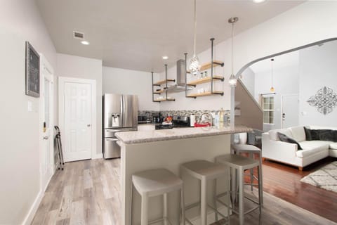 Plenty of seating for gatherings around the kitchen