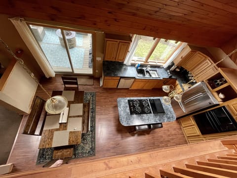 View of kitchen from the loft.