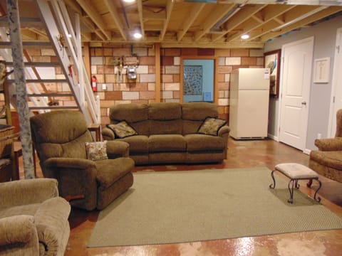 Lots of seating in the basement living area. 50" TV with WiFi and Netflix.