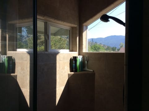 Shower with a view of the Sierra Nevada mountains
