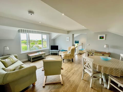 Large living area has great sea views