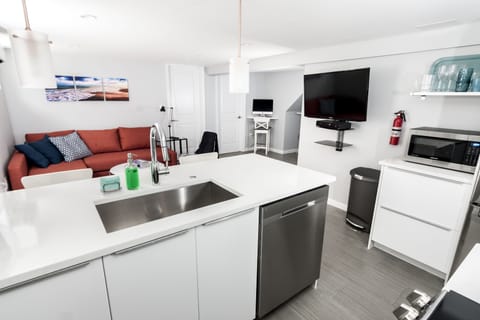 Kitchen, living room and computer station
