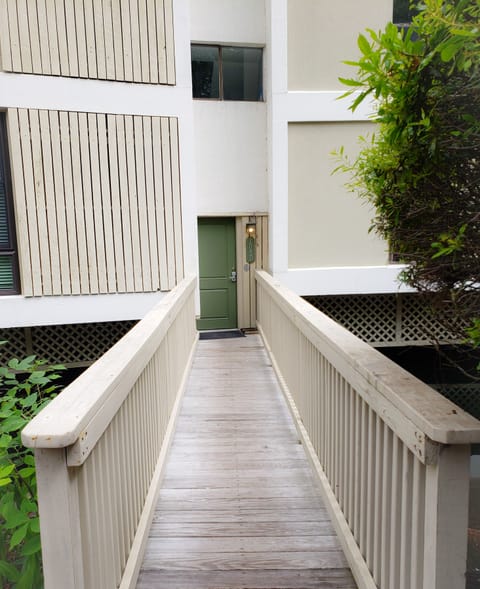 Walk across a moat to get to the front door. Look for turtles and fish below!