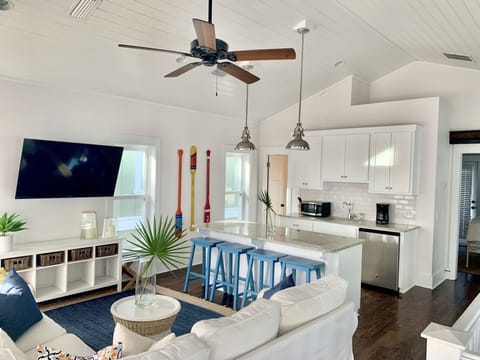 Huge third floor living room stocked with games, and giant jenga.