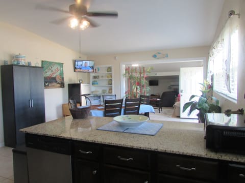 Kitchen island with seating for 2.