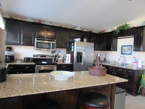 Kitchen island with seating for 2.
