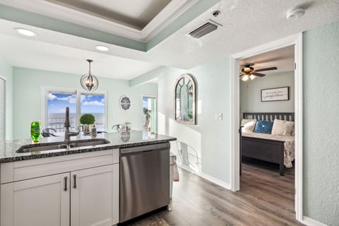 Stainless dishwasher, microwave, fridge and stove.