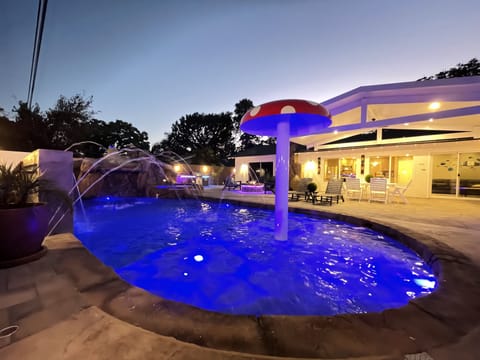 Heated Pool w/Large Baja Step, Water Features & Color-Changing LED Lights