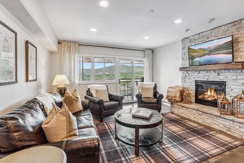 Welcoming living space, sofa bed and gas fireplace