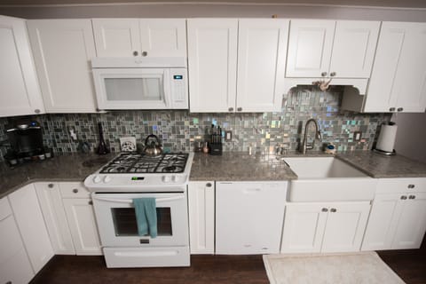 Kitchen with dishwasher, farm sink and new oven