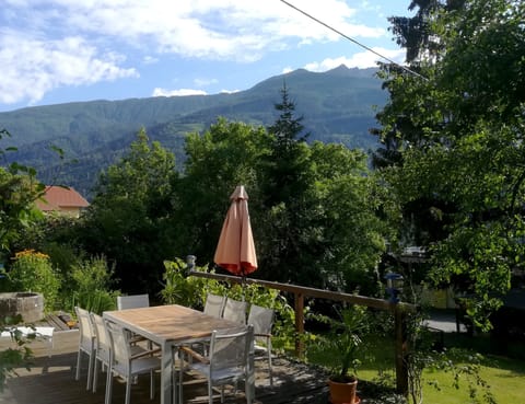 The decking in the garden with our new table and chairs