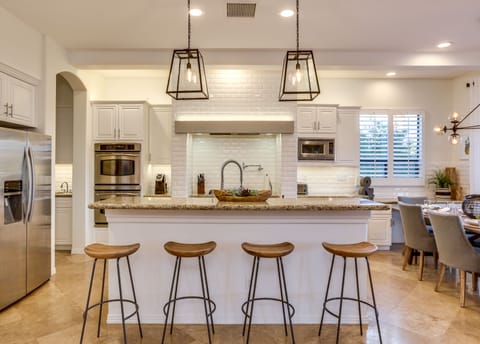 Chefs kitchen with bar seating for 4