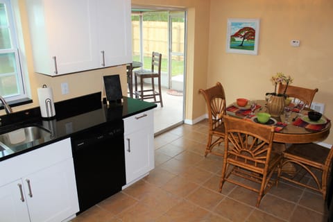 Kitchen/dining/view of patio