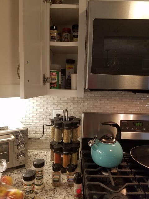 Plenty of good cooking spices, Herbs, sauces and cooking oils are supplied.