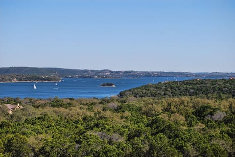 Lake Travis view from the balcony on a sunny day.