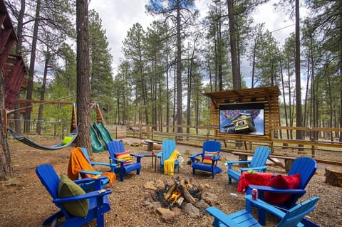 Experience a first!  An outdoor movie by the fire with family & friends!