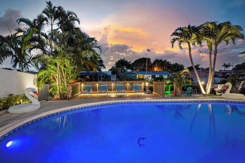 Take a dip in the nicely lit pool at night