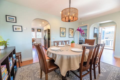 The dining table seats 6, perfect for dining or games nights