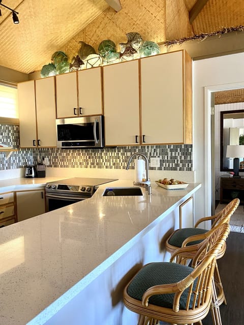 Spacious remodeled kitchen with stools & new full sized washer and dryer in unit