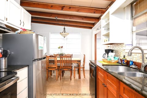 Galley style kitchen with plenty of counterspace to spread out those vacation goodies!