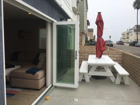 Outdoor patio with LED light umbrella. View of the ocean (on a clear day!)